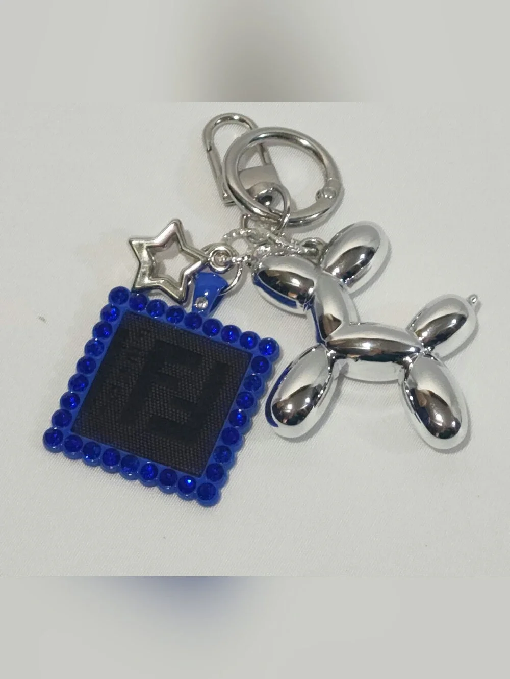 Fendi Monogram Cloth Canvas Blue Cabochon Balloon Dog Keychain Bag Charm